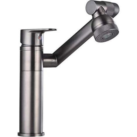 Robinet de lavabo haut, rotation à 360 degrés, robinet d'eau chaude et froide à un trou, avec tuyau d'arrivée d'eau, gris foncé (1/4)