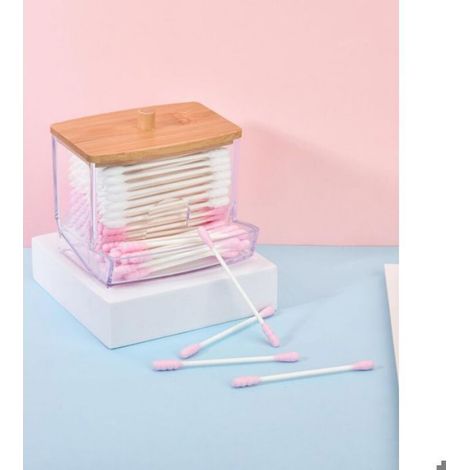 2 Pièces Boite à Coton Tige, Porte Coton Tige, Rangement Cotons Tige en Acrylique avec Couvercles en Bambou, Maquillage Cosmétique (1/5)