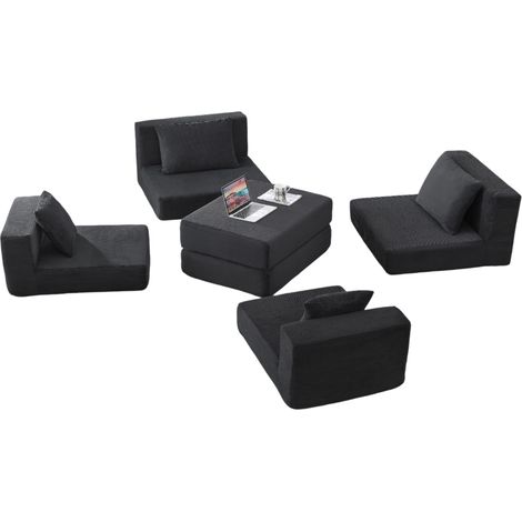 Canapé modulable convertible 2 places en tissu côtelé gris foncé, compact pour petit salon, montage rapide sans outils, modulable en L ou en lit - CHICFURN (1/5)