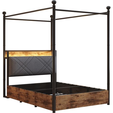 Letto singolo 90 x 190 in metallo nero con baldacchino, LED, USB-C e 2 cassetti (1/5)
