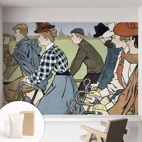 Tapete Vliestapete mit Kleber - modernes Design - Wohnungsdeko - geruchslos - langlebig Vintage-Radfahrer 152x104 cm (1/5)