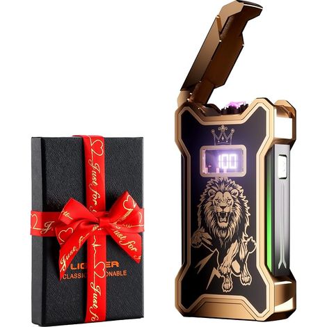 Electric Lighter Digital Counter Display Windproof Flameless Plasma USB Rechargeable Arc Birthday Gifts for Men, Boyfriend, Husband (Lion) (1/5)