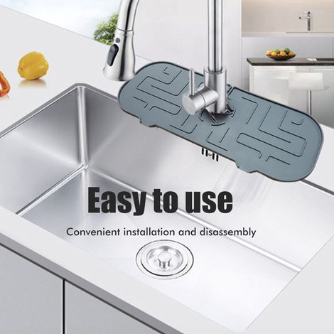 Protection anti-éclaboussures pour robinet de cuisine/évier, tapis récupérateur d'eau en silicone, coussinet d'égouttage à placer derrière le robinet pour cuisine et salle de bain (1/4)