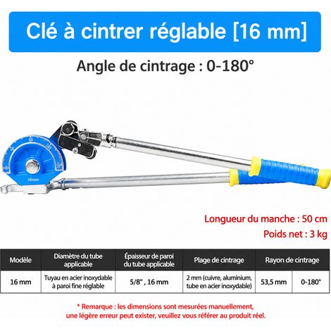 Cintreuse manuelle de tubes 16 mm 180° cuivre alu inox 100 kN acier inoxydable 16 10 × 10 × 10 cm 1 g – Livraison gratuite