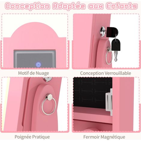 Armoire à bijoux rose pour enfant avec miroir pleine longueur, éclairage LED et rangements multiples pour chambre (1/5)
