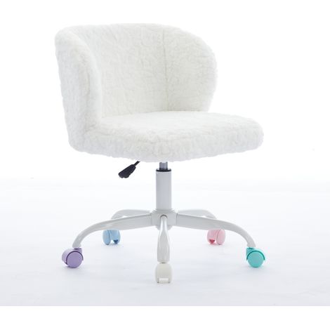 CAIziChaise de bureau pour fille en fausse fourrure de lapin, jolie chaise de coiffeuse pivotante et réglable avec roulettes colorées silencieuses, chaise de bureau rembourrée douce pour chambre, bure
