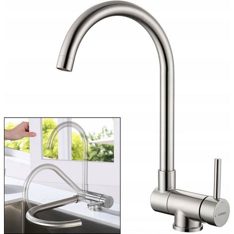 Lonheo Rubinetto Abbattibile in Acciaio Inox Spazzolato, Rubinetto Cucina Sottofinestra, Miscelatore da Cucina Pieghevole e Girevole a 360 con Aeratore Staccabile