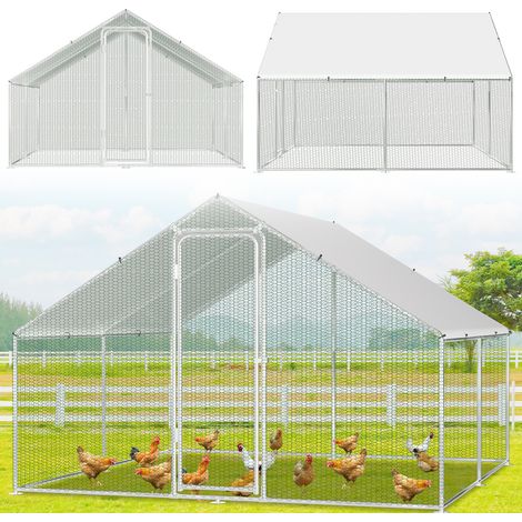 Jiubiaz Hühnerstall 3x3x2m Hühnerhaus Kleintierstall Freilaufgehege Kleintiergehege Voliere Freigehege Hühnerkäfig Geflügelstall Verzinkter Stahlrahmen mit Dach