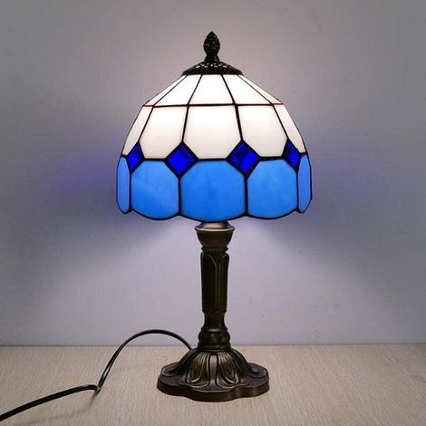 Lampe de table décorative en verre de style campagnard rétro, lampe de chambre avec interrupteur, bar Tiffany fait main, café, bureau rétro, bureau et lampe de nuit au design rétro. (1/5)
