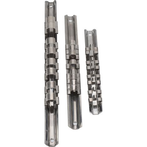 Rack de rangement pour sockets 8 positions, rail tray, plateau support en stainless steel, 3 unités, 6-26cm, pour garage et atelier (1/4)