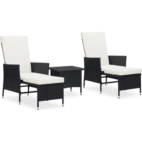 vidaXL Set Divani da Giardino 3 pz con Cuscini in Polyrattan Nero (1/5)