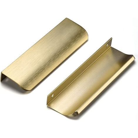 Ensemble de six poignées invisibles, poignées de meuble, poignées de placard modernes et minimalistes en alliage d'aluminium, poignées de tiroir (or brossé, entraxe de 128 mm)