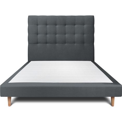 Lit 160x200cm avec tête de lit capitonnée velours et sommier tapissier gris anthracite - Hauteur totale : 29cm (1/5)