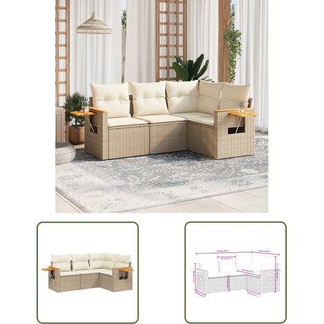 The Living Store 4-tlg. Garten-Sofagarnitur mit Kissen Beige Poly Rattan - Gartenmöbel - Sofasatz - Rattan Möbel - Outdoor Sofa - Esszimmergarnitur (1/3)