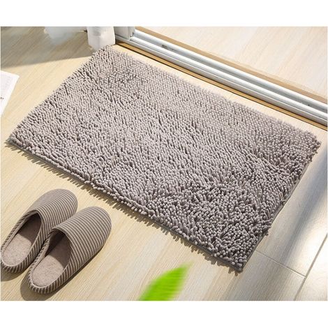 Soft Shag Tapis de Bain Tapis Cuisine Porte Pieds de Porte Tapis Antidérapant Bande Absorbant Paillasson Tapis De Bain Douche Shaggy Tapis - 40 x 60 cm, Gris