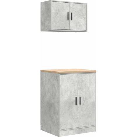 Maison Exclusive - Armadi da Garage 2 pz Grigio Cemento in Legno Multistrato