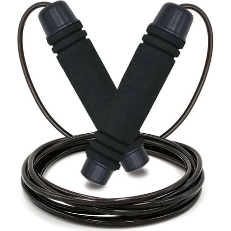 1 Corde à sauter, acier inoxydable, longueur ajustable 3 mètres, roulements à billes, poignées mousse, fitness adulte (1/5)