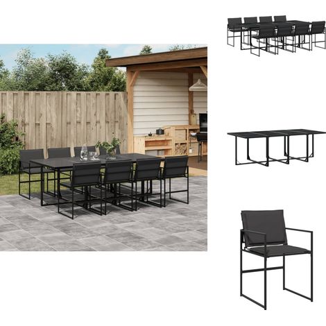 Ensemble à manger de jardin avec coussins 9 pcs noir textilène - Salon De Jardin - Mobilier De Jardin - Set De Jardin - Table De Jardin - Chaises De Jardin (1/5)