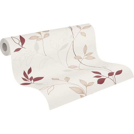 papier peint feuilles beige crème, rouge et beige - A.S. Création (1/5)