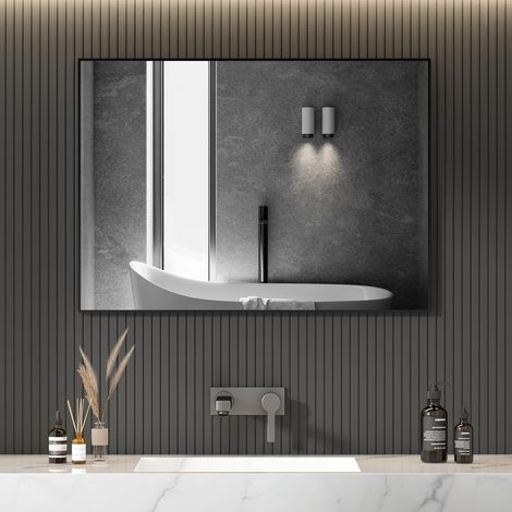 Schwarz Wandspiegel 100x70 cm mit Schwarzer Rahmen hochwertigen Moderner Design Badspiegel Rechteckiger Badspiegel für Schlafzimmer Flur Wohnzimmer Badezimmer (1/5)