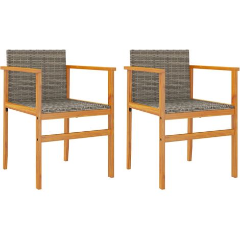 Chaises de jardin lot de 2 gris résine tressée et bois massif (1/5)