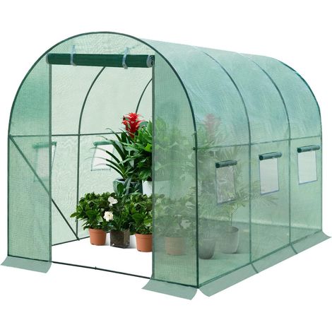 WOLTU Serra da Giardino a Tunnel. Copertura per Piante da Esterno. in Rete PE e Tubi d’Acciaio Zincato. Porta Avvolgibile con Cerniere e 6 Finestre Laterali. 200x300x190cm. Verde (1/5)