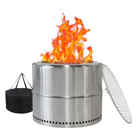 Brasero extérieur sans fumée en acier inoxydable, foyer portable 50x50x40 cm avec cendrier, chauffage terrasse jardin barbecue camping