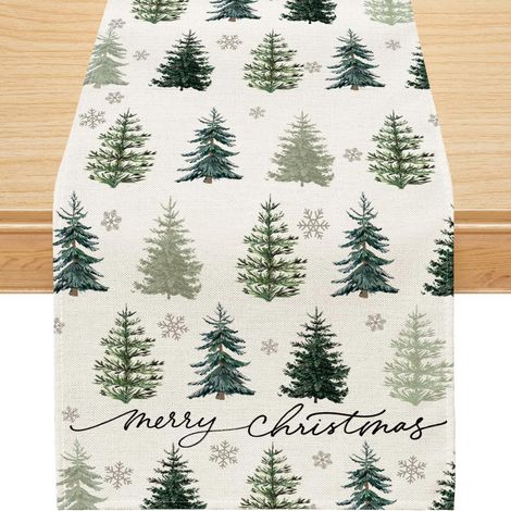 Nappe de Noël, 33 x 122 cm, décoration sapin de Noël - décoration hivernale saisonnière pour tables à manger intérieures et extérieures (1/5)