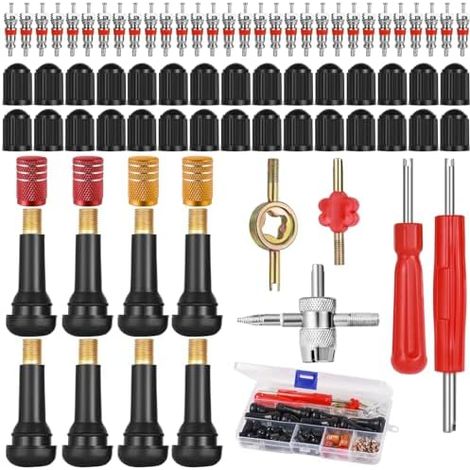 77Pcs Demonte Valve Pneu Outil, Core Remover pour Voiture Remplacement, Outil de 5 Voies avec 30 Noyaux Remplacement Velo Moto - (1/5)