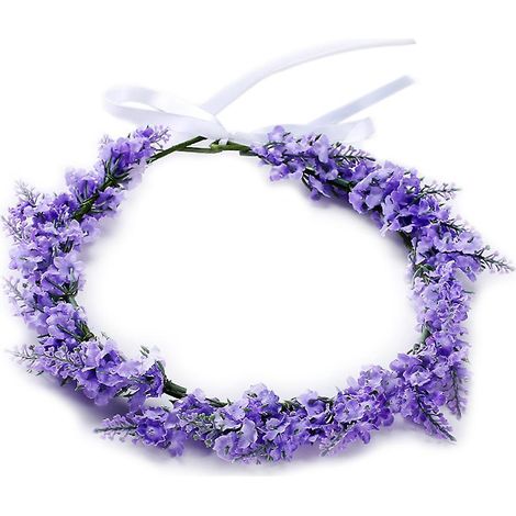 Couronne de fleurs lavande réglable 18cm, bandeau floral tête de fleur simulé, diadème violet clair pour mariage, soirée, bal, accessoire cheveux rêveur. (1/3)