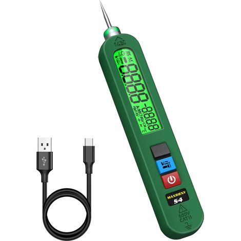Stylo Testeur de Tension Rechargeable AC 12-300V Grand Écran Testeur de Fuites Électriques Unipolaire avec Alarme Sonore et Visuelle Détecteur Phase Fil Sous Tension avec Lampe de Poche (1/4)