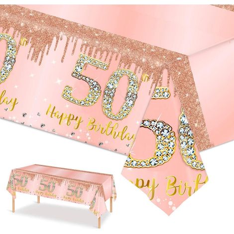 Nappe 50ème anniversaire Roségold 137x274cm Décoration de fête d'anniversaire pour femmes