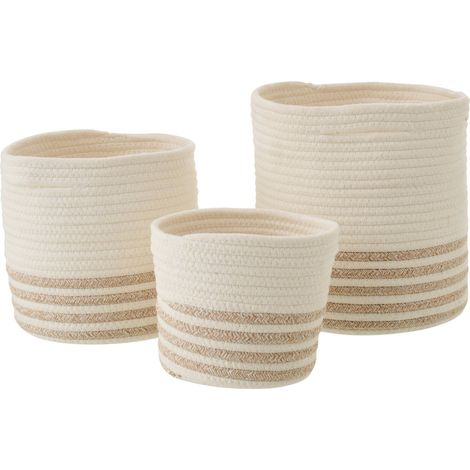 Set de 3 paniers de rangement en textile - blanc et beige (1/4)