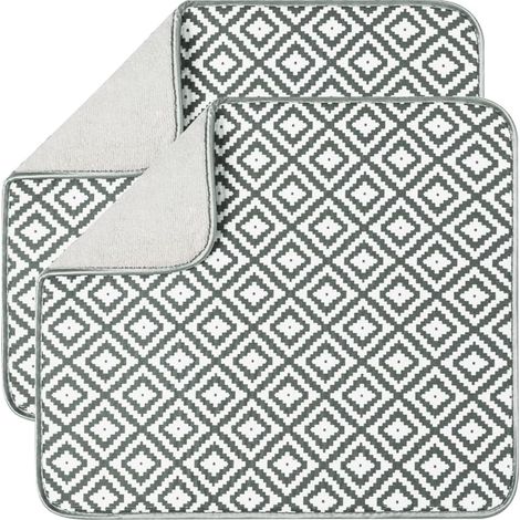 2 Pièces Tapis Egouttoir Vaisselle en Microfibre Tapis de Sechage Vaisselle Absorbant Tapis Vaisselle 46 cm x 40 cm pour Comptoir d'evier de Cuisine, Grille Diamantée (1/5)