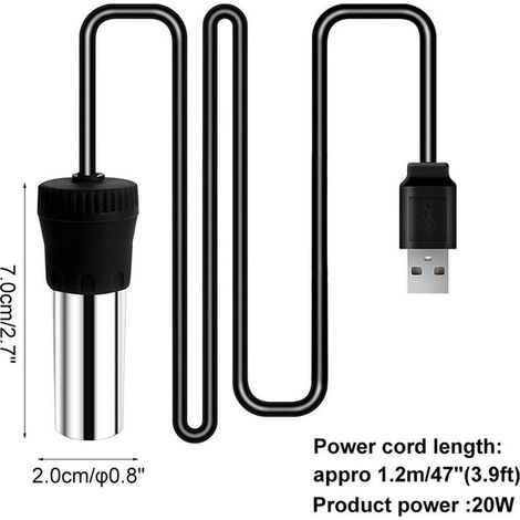 Chauffage pour Mini Aquarium USB 20W Thermostat Automatique 26 Degrés Chauffage Submersible pour Petit Aquarium Tortue Réservoir Moins de 5L