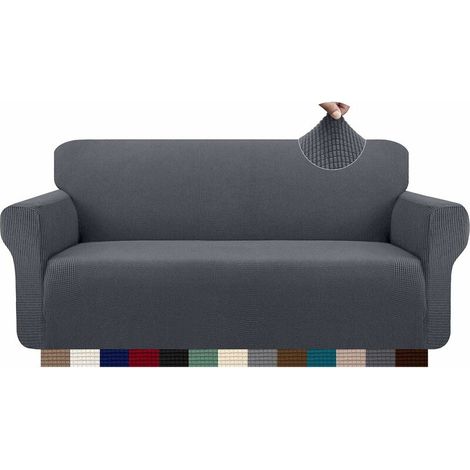 Housse de canapé extensible jacquard 1 pièce, housse pour canapé 3 places avec accoudoirs, housse de canapé (3 places, gris)