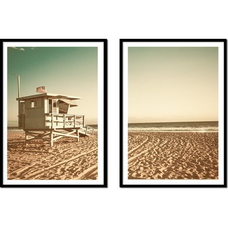 POSTER CON IMMAGINI IN CORNICE 53x73cm Dittico Set di 2 dipinti Spiaggia USA Boho P2170 (1/3)