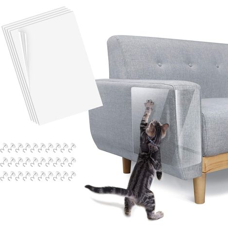 Tapis griffoir chats autocollants, lot de 4 transparents 45×30 cm, protège canapé (1/4)
