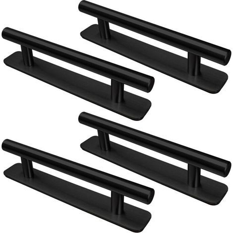Selbstklebende Möbelgriffe, 4 Stück, Türgriffe aus Edelstahl, 128 mm, Griffe für Küchenschränke, Kommodentüren, Kleiderschränke, Schwarz (1/4)