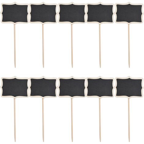 Lot de 10 mini ardoises en bois avec bâton support pour message et signalisation (1/3)