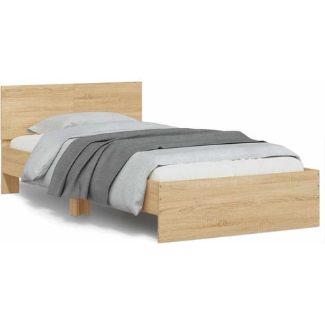 Bettgestell mit Kopfteil & LED-Leuchten Sonoma-Eiche 100x200 cm