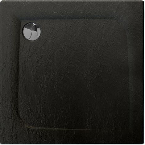 Allibert – Receveur de douche carré effet pierre – Bioplax® noir – Extra-plat 80x80cm – Surface antidérapante – Installation à encastrer (1/4)