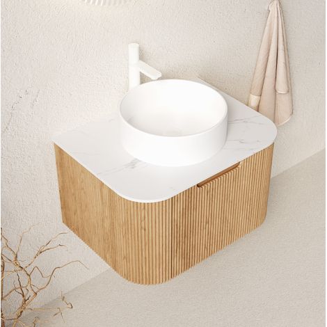 Meuble sous-vasque suspendu 61 cm avec lavabo en céramique et plateau blanc effet Carrara (1/5)