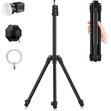 TT43 1.9m Trépied de Lampe en Aluminium, Support pour Appareil Photo et éclairage Vis 1/4" Trépied Pliant Réversible Charge 6kg Boîte à Lumière Anneau pour Studio Photographie Extérieure Flash
