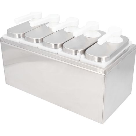 Distributeur de sauces, confitures, assaisonnements et condiments avec pompe et base, 5 doses, idéal pour la cuisine et les restaurants. (1/5)