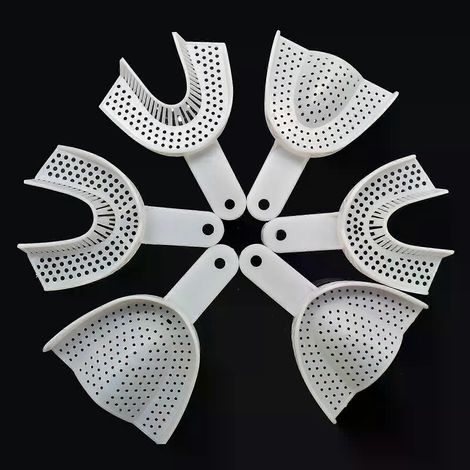 6-teiliges Set zahnärztlicher Kunststoffabformlöffel ohne Gitter, Zahnabformlöffel, Zahnarztinstrumente, Labormaterial, Zahnhalter (1/4)