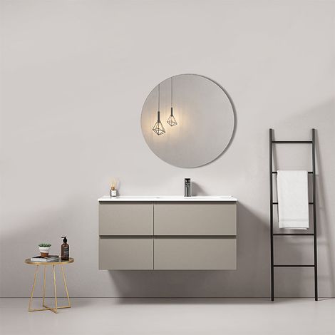 Mobile bagno sospeso 100 cm Grigio Cenere Lavabo a Destra in Ceramica Specchio Tondo - Fiji Paint (1/5)