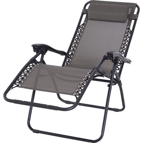 Zero Gravity Chair Metal Frame Texteline Armchair Outdoor Folding Reclining Sun Lounger with Head Pillow for Patio Decking Gardens Camping, Grey (1/5)