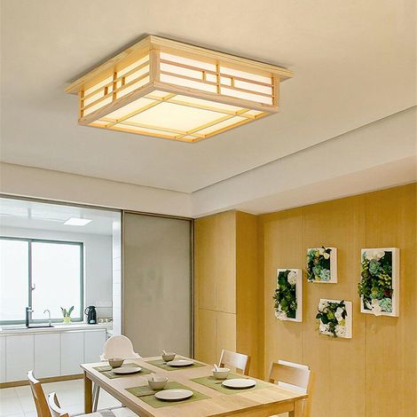Plafonnier LED Carré en Bois Style Japonais Lampes Lumière Chaude Tatami Éclairage de Plafond (45 45cm) (1/5)