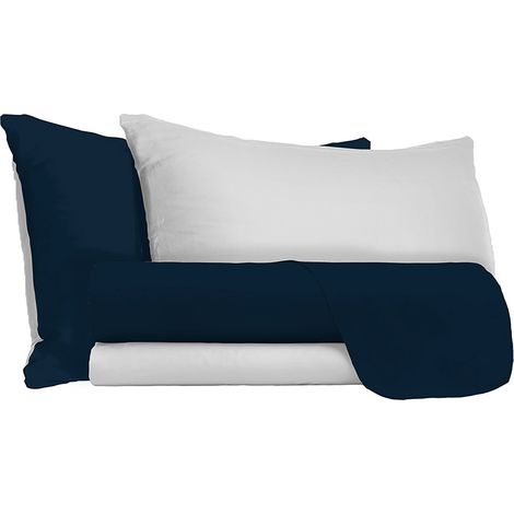 Set Lenzuola Sopra Sotto e Federe Doubleface Blu Scuro/Grigio Chiaro Matrimoniale (1/4)